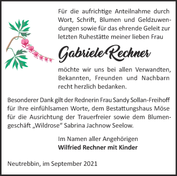 Traueranzeige von Gabriele Rechner von Märkische Oderzeitung