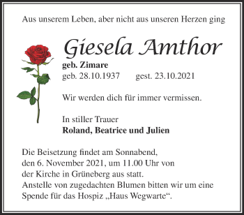 Traueranzeige von Giesela Amthor von Märkische Oderzeitung