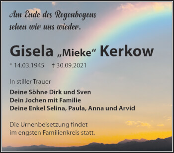 Traueranzeige von Gisela Kerkow von Märkische Oderzeitung