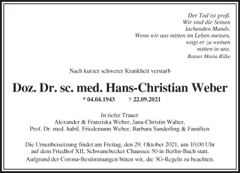 Traueranzeige von Hans-Christian Weber von Märkische Oderzeitung