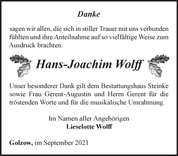 Traueranzeige von Hans-Joachim Wolff von Märkische Oderzeitung