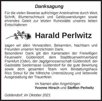 Traueranzeige von Harald Perlwitz von Märkische Oderzeitung