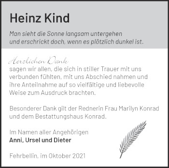 Traueranzeige von Heinz Kind von Märkische Oderzeitung