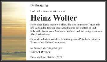 Traueranzeige von Heinz Wolter von Märkische Oderzeitung