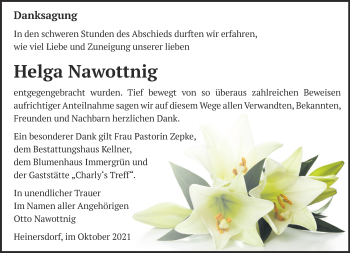 Traueranzeige von Helga Nawottnig von Märkische Oderzeitung