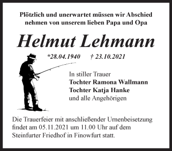 Traueranzeige von Helmut Lehmann von Märkische Oderzeitung