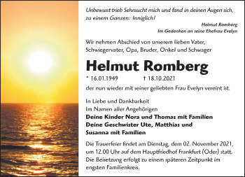 Traueranzeige von Helmut Romberg von Märkische Oderzeitung