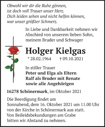 Traueranzeige von Holger Kielgas von Märkische Oderzeitung