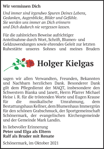 Traueranzeige von Holger Kielgas von Märkische Oderzeitung