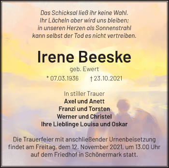 Traueranzeige von Irene Beeske von Märkische Oderzeitung