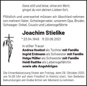 Traueranzeige von Joachim Stielike von Märkische Oderzeitung