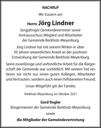 Traueranzeige von Jörg Lindner von Märkische Oderzeitung