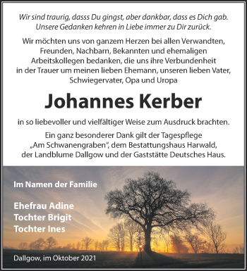 Traueranzeige von Johannes Kerber von Märkische Oderzeitung