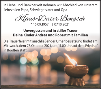 Traueranzeige von Klaus-Dieter Bengsch von Märkische Oderzeitung