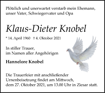 Traueranzeige von Klaus-Dieter Knobel von Märkische Oderzeitung