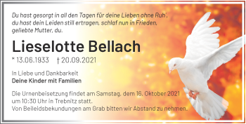 Traueranzeige von Lieselotte Bellach von Märkische Oderzeitung