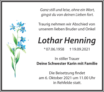 Traueranzeige von Lothar Henning von Märkische Oderzeitung