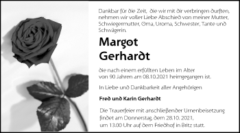 Traueranzeige von Margot Gerhardt von Märkische Oderzeitung