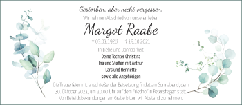 Traueranzeige von Margot Raabe von Märkische Oderzeitung