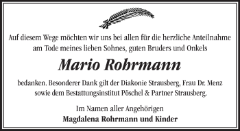 Traueranzeige von Mario Rohrmann von Märkische Oderzeitung