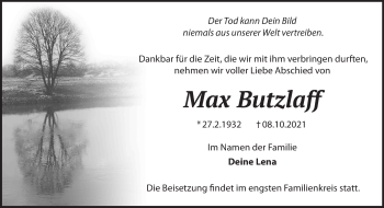 Traueranzeige von Max Butzlaff von Märkische Oderzeitung