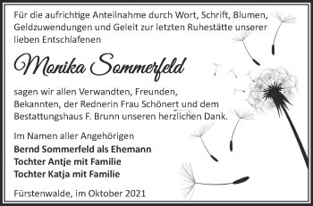 Traueranzeige von Monika Sommerfeld von Märkische Oderzeitung