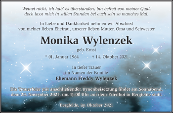 Traueranzeige von Monika Wylenzek von Märkische Oderzeitung