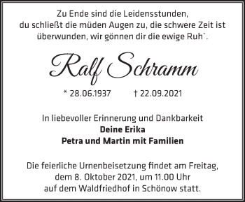 Traueranzeige von Ralf Schramm von Märkische Oderzeitung