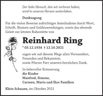 Traueranzeige von Reinhard Ring von Märkische Oderzeitung