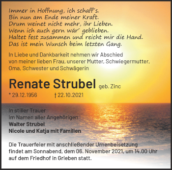 Traueranzeige von Renate Strubel von Märkische Oderzeitung