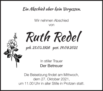 Traueranzeige von Ruth Redel von Märkische Oderzeitung