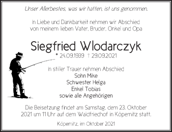 Traueranzeige von Siegfried Wlodarczyk von Märkische Oderzeitung