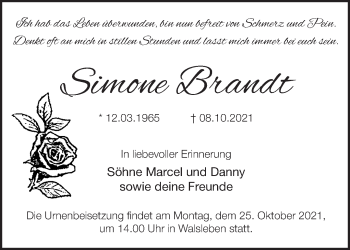 Traueranzeige von Simone Brandt von Märkische Oderzeitung