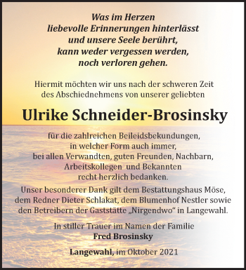 Traueranzeige von Ulrike Schneider-Brosinsky von Märkische Oderzeitung