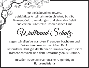 Traueranzeige von Waltraud Schütz von Märkische Oderzeitung