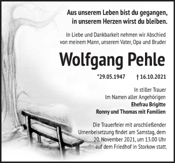 Traueranzeige von Wolfgang Pehle von Märkische Oderzeitung