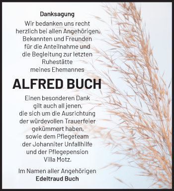 Traueranzeige von Alfred Buch von Märkische Oderzeitung