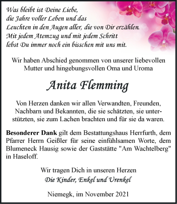 Traueranzeige von Anita Flemming von Märkische Oderzeitung