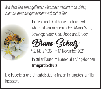 Traueranzeige von Bruno Schulz von Märkische Oderzeitung