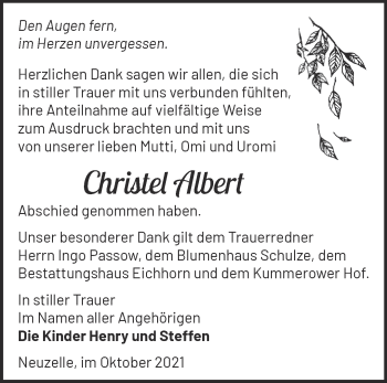 Traueranzeige von Christel Albert von Märkische Oderzeitung