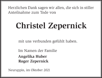 Traueranzeige von Christel Zepernick von Märkische Oderzeitung