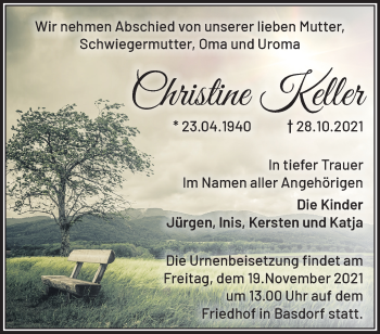 Traueranzeige von Christine Keller von Märkische Oderzeitung