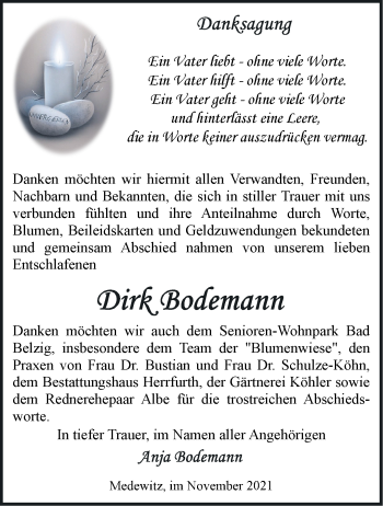 Traueranzeige von Dirk Bodemann von Märkische Oderzeitung