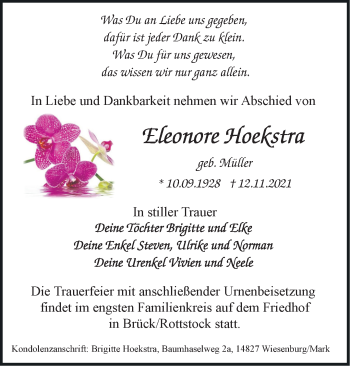 Traueranzeige von Eleonore Hoekstra von Märkische Oderzeitung