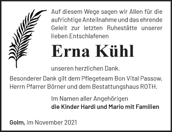 Traueranzeige von Erna Kühl von Märkische Oderzeitung