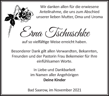 Traueranzeige von Erna Tschuschke von Märkische Oderzeitung