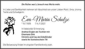 Traueranzeige von Eva-Maria Schulze von Märkische Oderzeitung