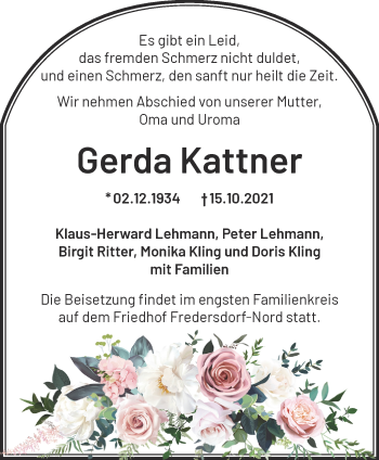 Traueranzeige von Gerda Kattner von Märkische Oderzeitung