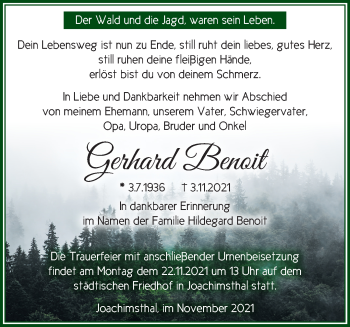 Traueranzeige von Gerhard Benoit von Märkische Oderzeitung