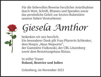 Traueranzeige von Giesela Amthor von Märkische Oderzeitung